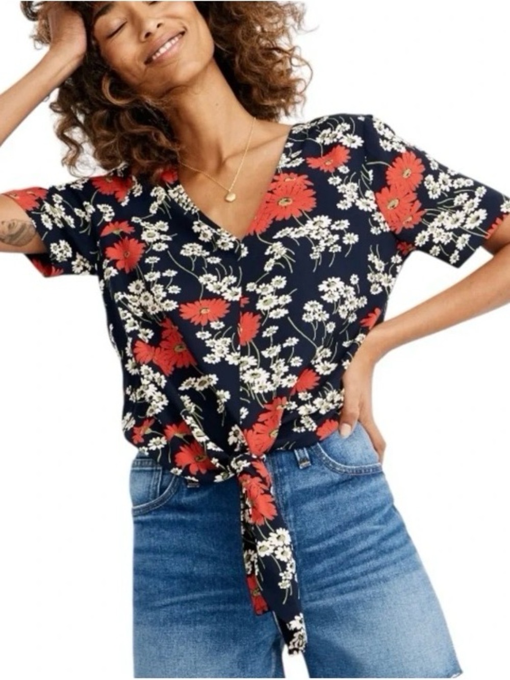 Madewell Novel Tie-Front Top in Hillside Daisies